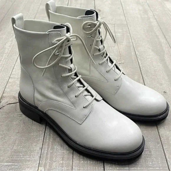 NWT Rag & Bone Slayton Lace Up Leather Boots in Antique White Size 38
